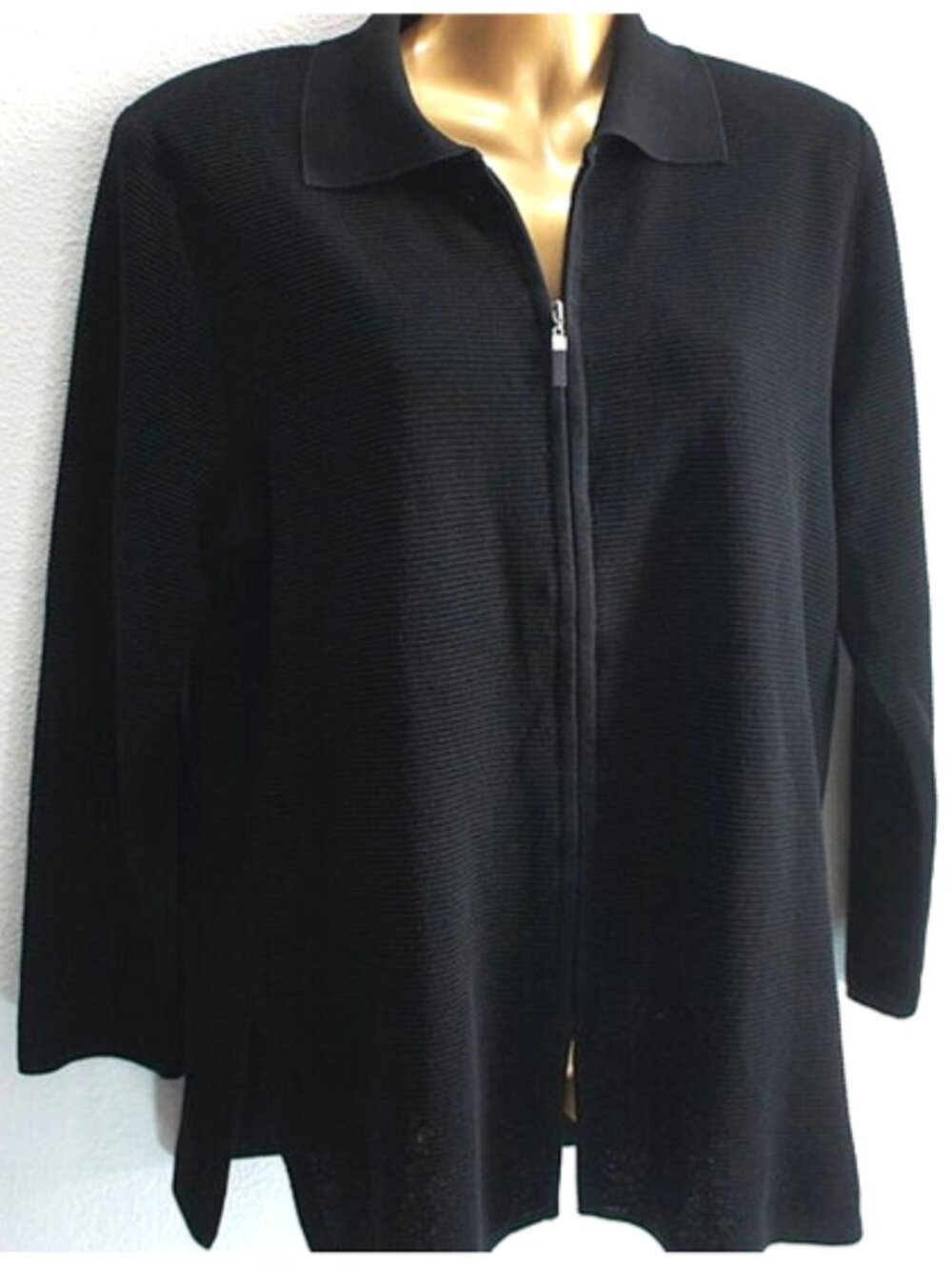 Misook Black Ribbed Cardigan Jacket size PS ?